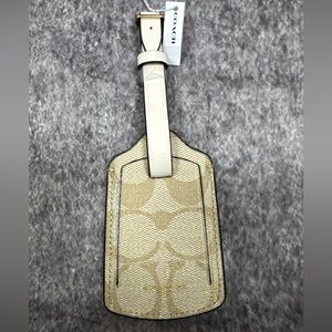 Coach Luggage Tag  CF888 Light Khaki Signature Canvas / Chalk Leather  NWT